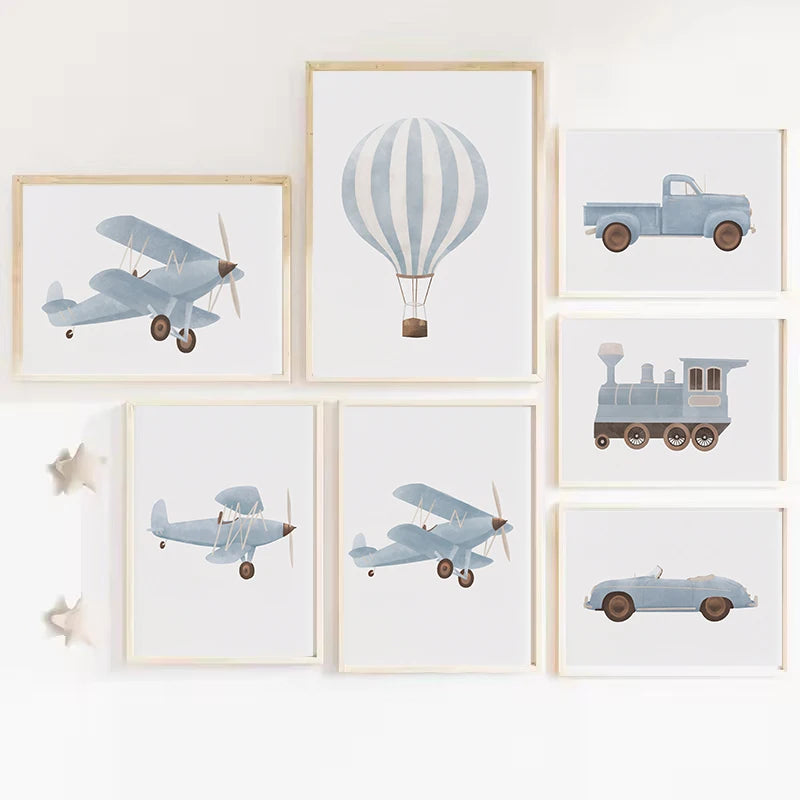 Boy Nursery Wall Art – Hot Air Balloon Canvas Print | Nordic Décor Canvas Wall Art Print Qst