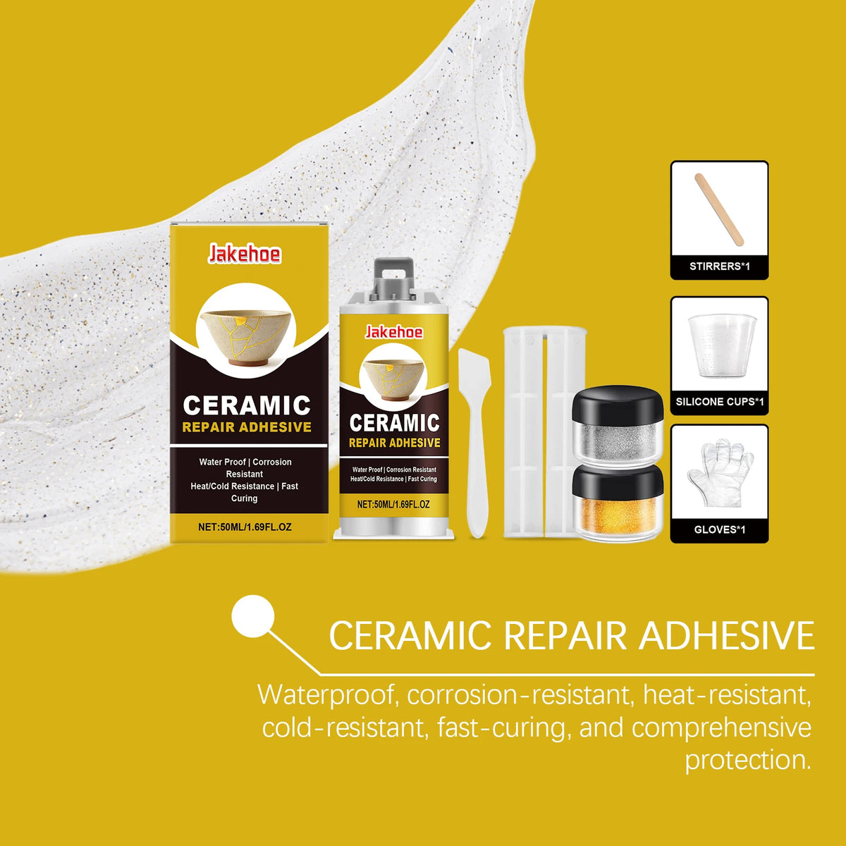 50ml Ceramic Repair Glue Kit – Waterproof, Fast Curing Ceramic Repair Adhesive Qst