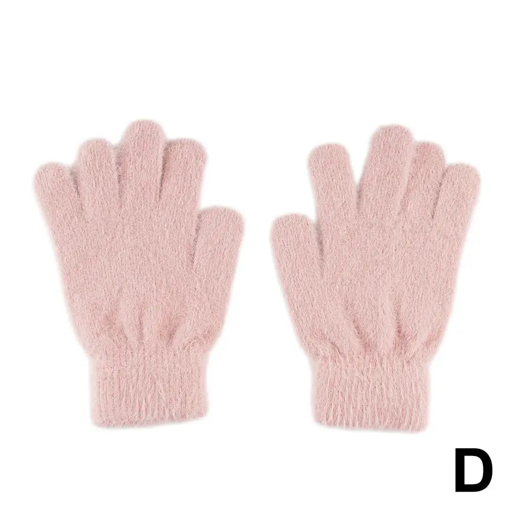 Winter Mink Velvet Five Finger Gloves – Plush & Warm Winter Velvet Gloves Qme Pink