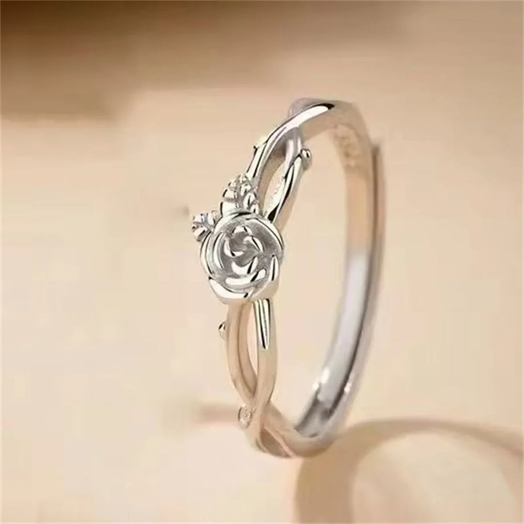 Vintage Black Rose Ring | Retro Hip Hop Silver Flower Ring Fashion Ring Qme 1 resizable