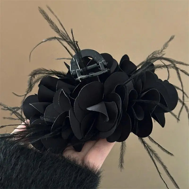 Multi-Layer Petal Shark Clip – Elegant Hair Claw for Women Hair Claw Clip Qst Black