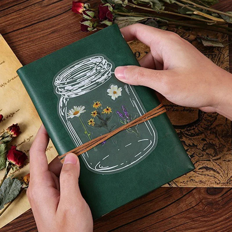 Floral Plant Journal Stickers – Waterproof Transparent PET Decorative Stickers Qme