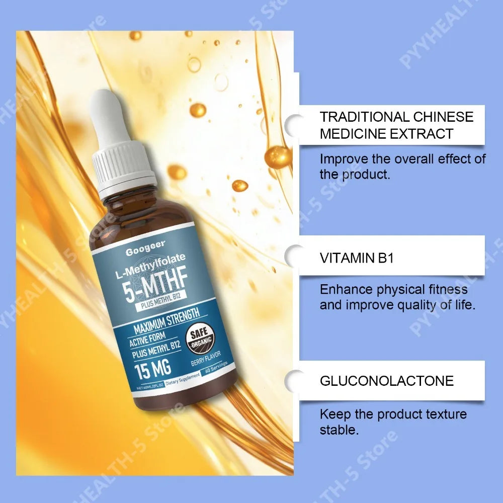 L-Methylfolate & Methyl B12 Liquid Drops | Active 5-MTHF 60ml Liquid Vitamin Drops Qst
