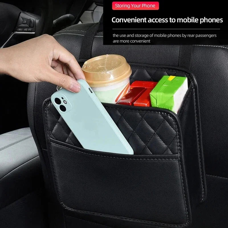 Leather Car Seat Back Organizer & Trash Can Holder Car Seat Organizer Qme