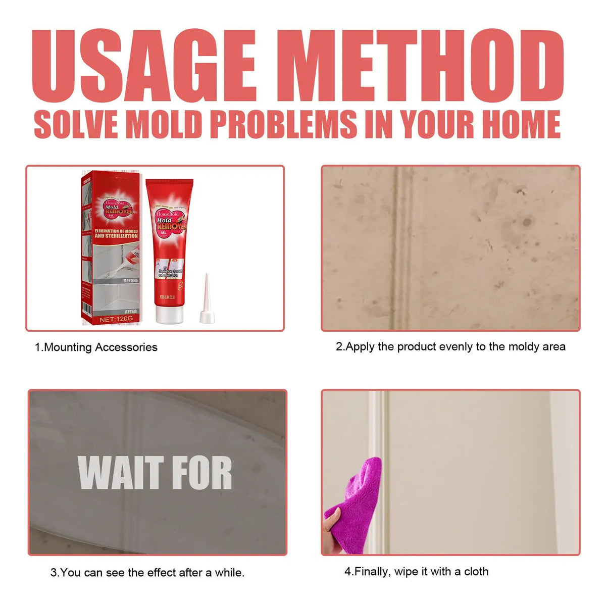 Mold & Mildew Remover Gel 120g – No-Scrub Cleaning Paste Mold Remover Gel Qst