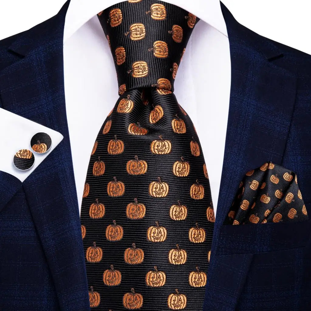 Hi-Tie 100% Silk Black Gold Jacquard Wedding Necktie Set Silk Necktie Set Qme SN-3371