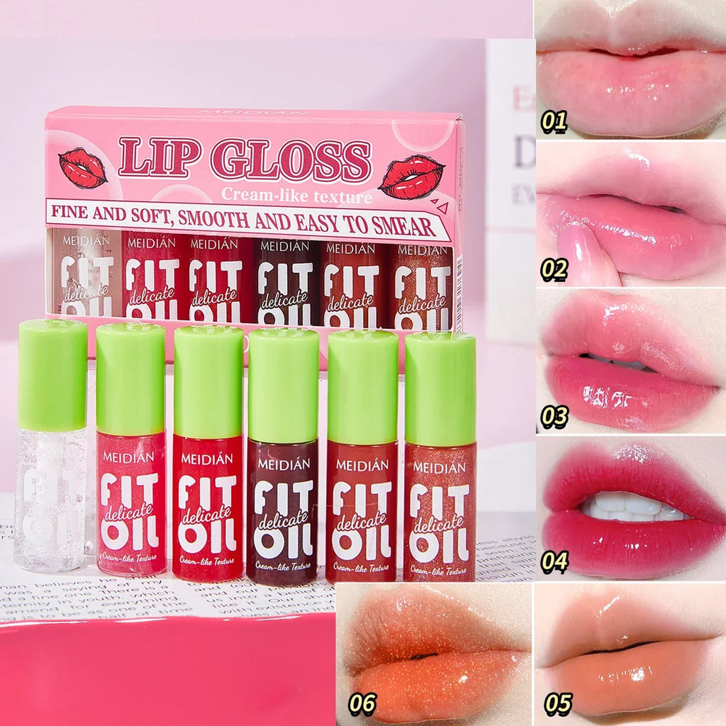 6-Pack Berry Lip Oil Set – Moisturizing, Brightening & Waterproof Tinted Lip Oil Set Qme 6pcs