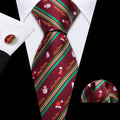 Men's Christmas Red Necktie, Pocket Square & Cufflinks Set Necktie Gift Set Qme LDSN6573