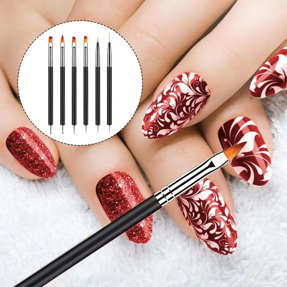 Black Multi-Function Nail Art Brushes Set – Dotting & Liner Nail Art Brush Set Qme