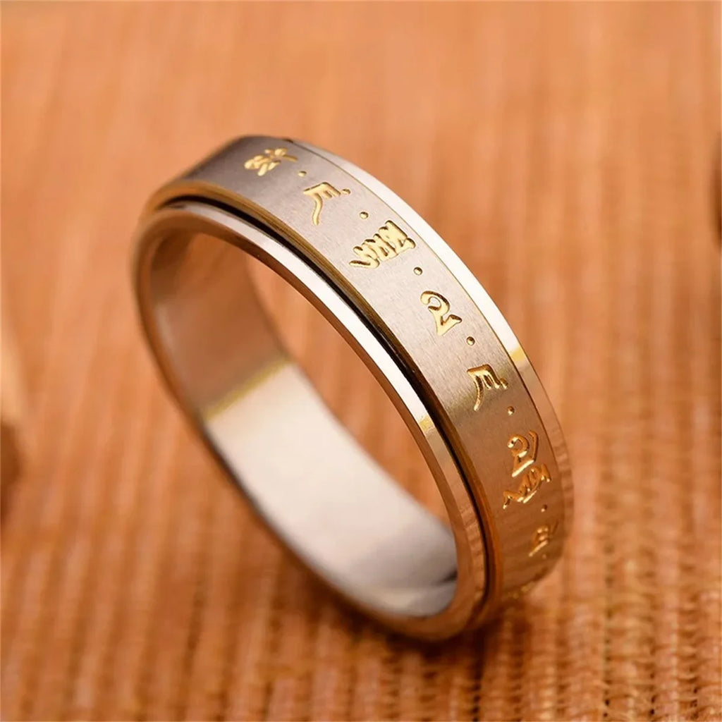 Men's Buddha Spinning Mantra Ring | Titanium Steel Lucky Charm Spinning Mantra Ring Qme 1 6