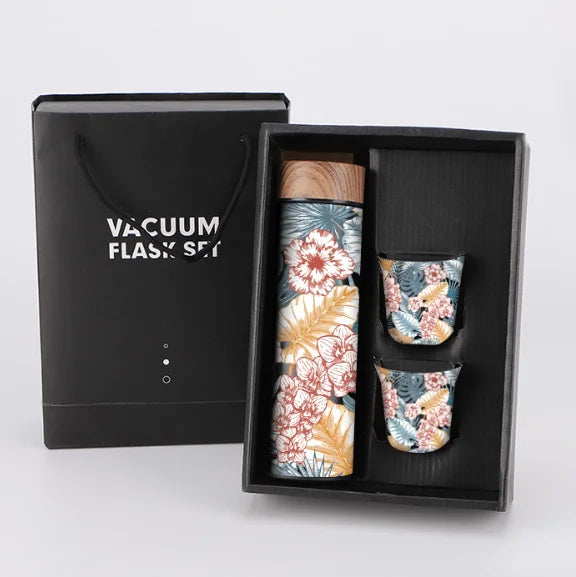 500ml Vacuum Thermos Flask Set – Stainless Steel Bottle & 2 Mugs Vacuum Thermos Flask Set Qst