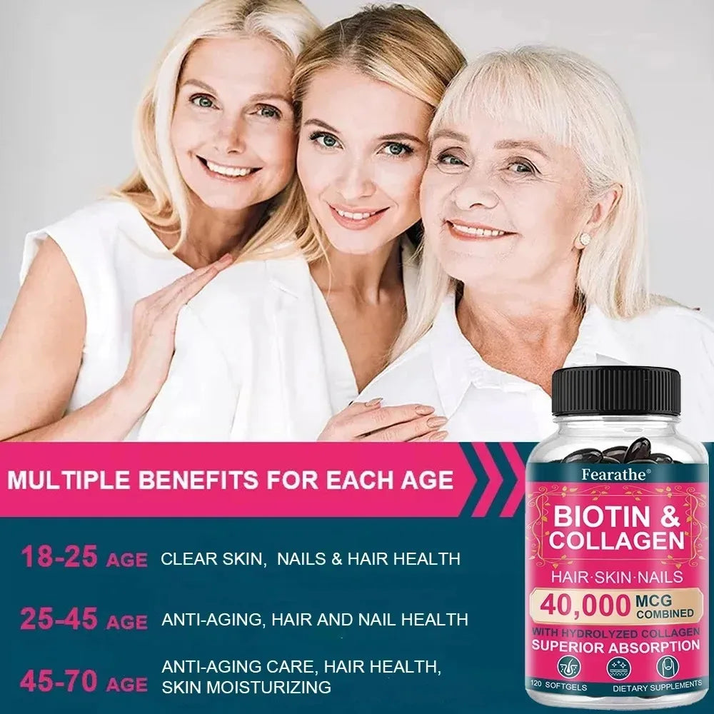 Biotin Collagen Hyaluronic Acid Keratin Hair Skin Nails – 120 Caps Hair & Beauty Supplement Qst