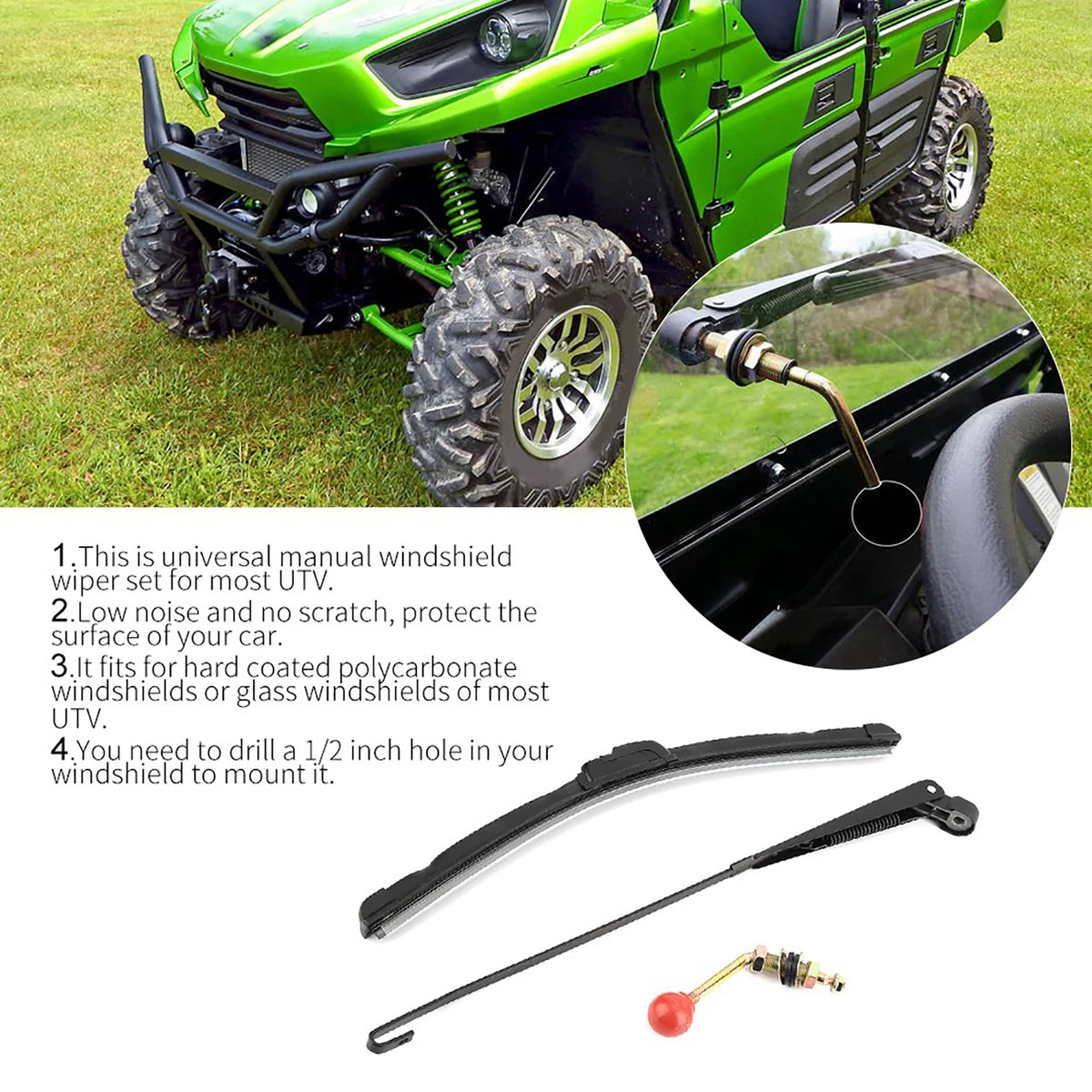 UTV Manual Hand Operated Windshield Wiper Blade Kit UTV Wiper Kit Qst