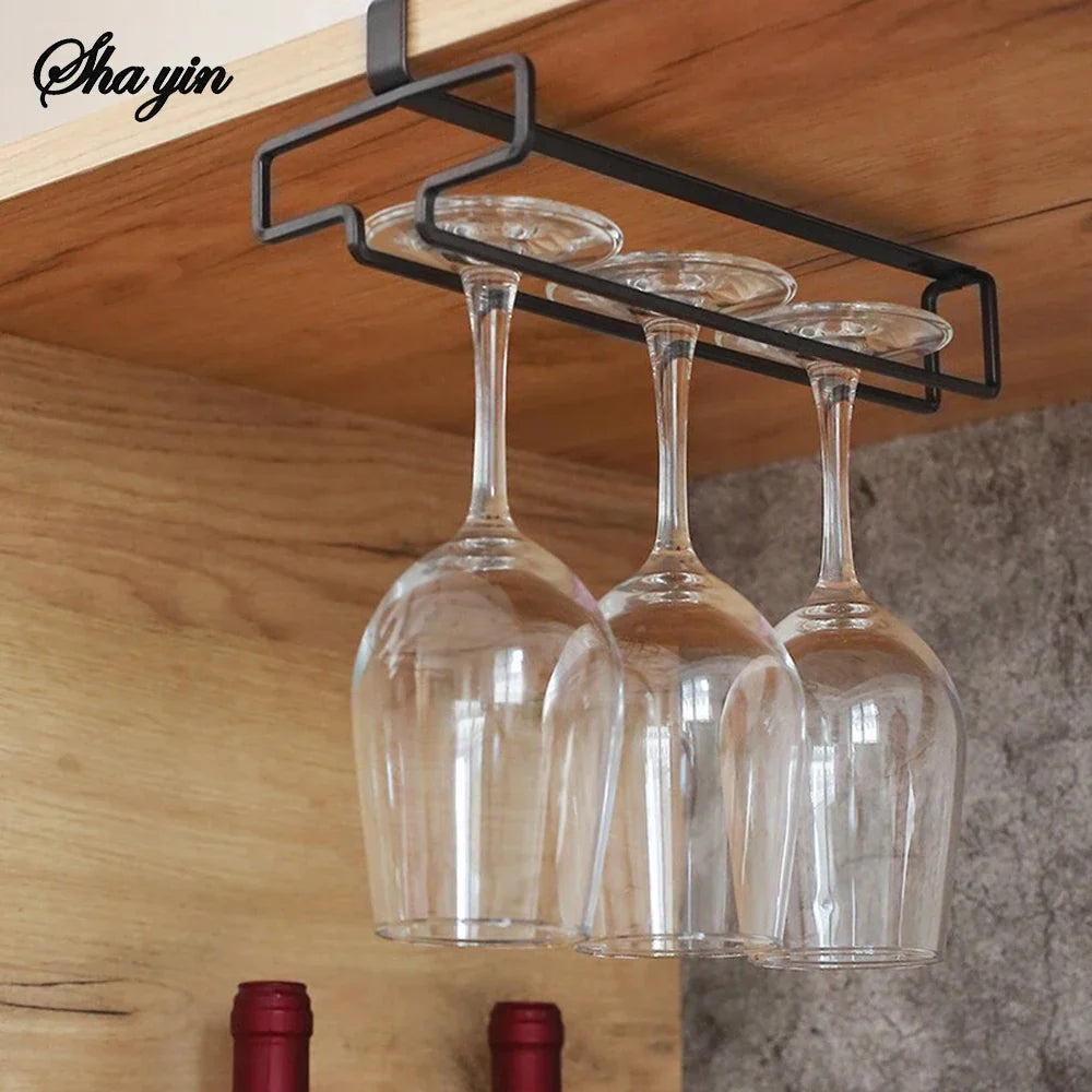 Hanging Wine Glass Rack – No-Drill Iron Stemware Organizer Wine Glass Rack Qme