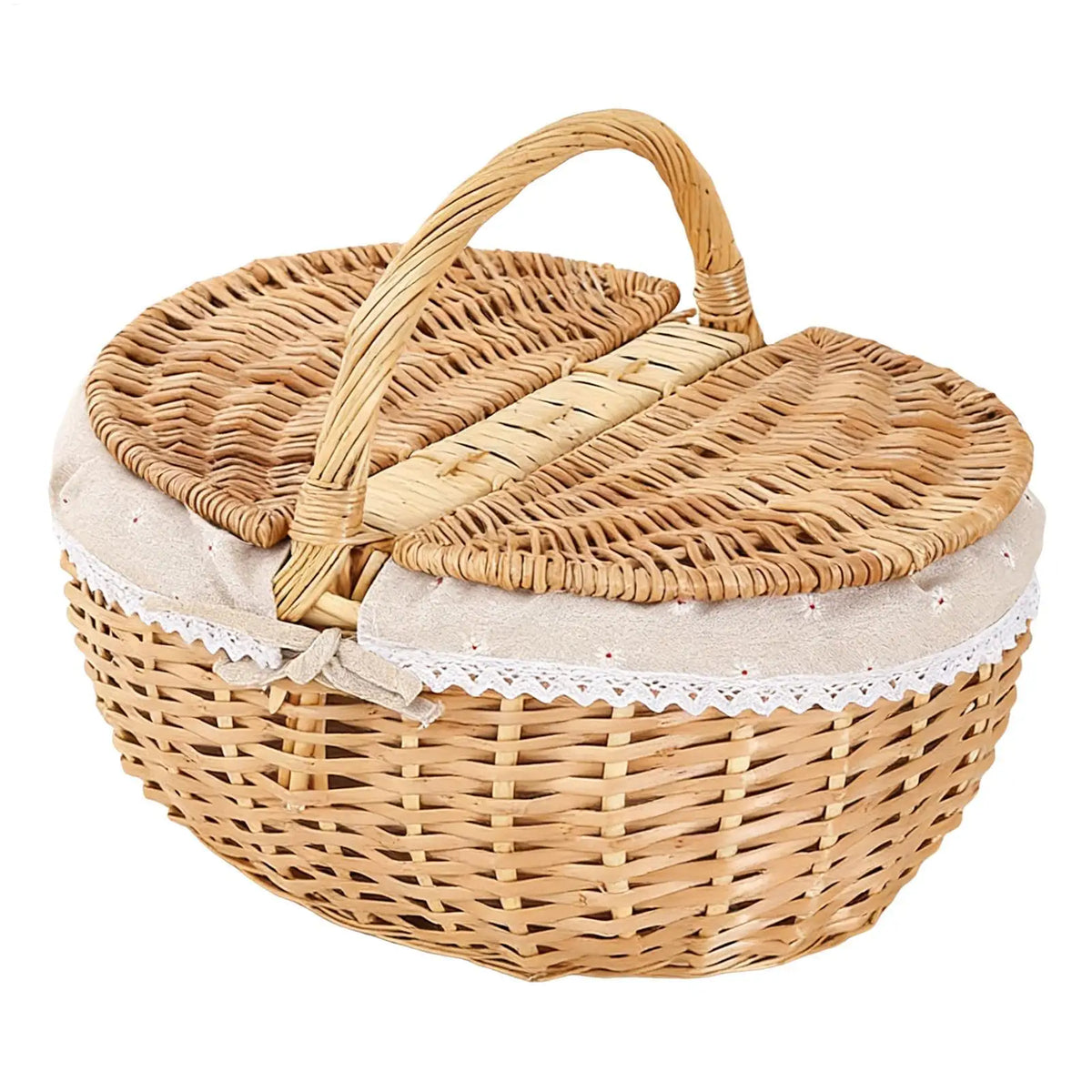 Rustic Faux Wicker Picnic Basket with Lid | Woven Storage Wicker Picnic Basket Qst