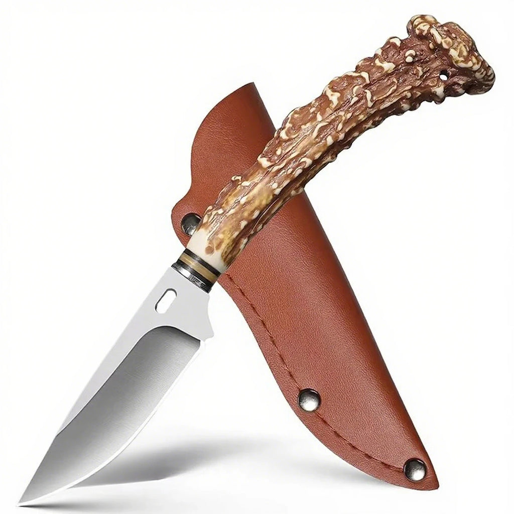 Damascus Fixed Blade Hunting Knife with Leather Sheath Fixed Blade Knife Qst 1PC