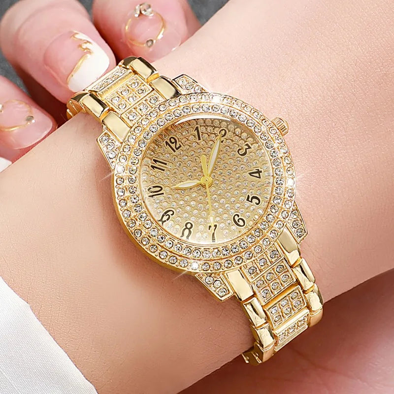 Luxury Rhinestone Women's Bracelet Watch | Arabic Dial Women's Bracelet Watch Qme