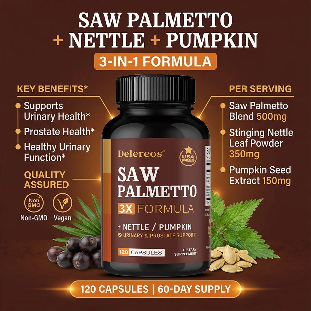 Saw Palmetto 500mg Capsules – Urinary & DHT Blocker | Vegan Herbal Supplement Qst