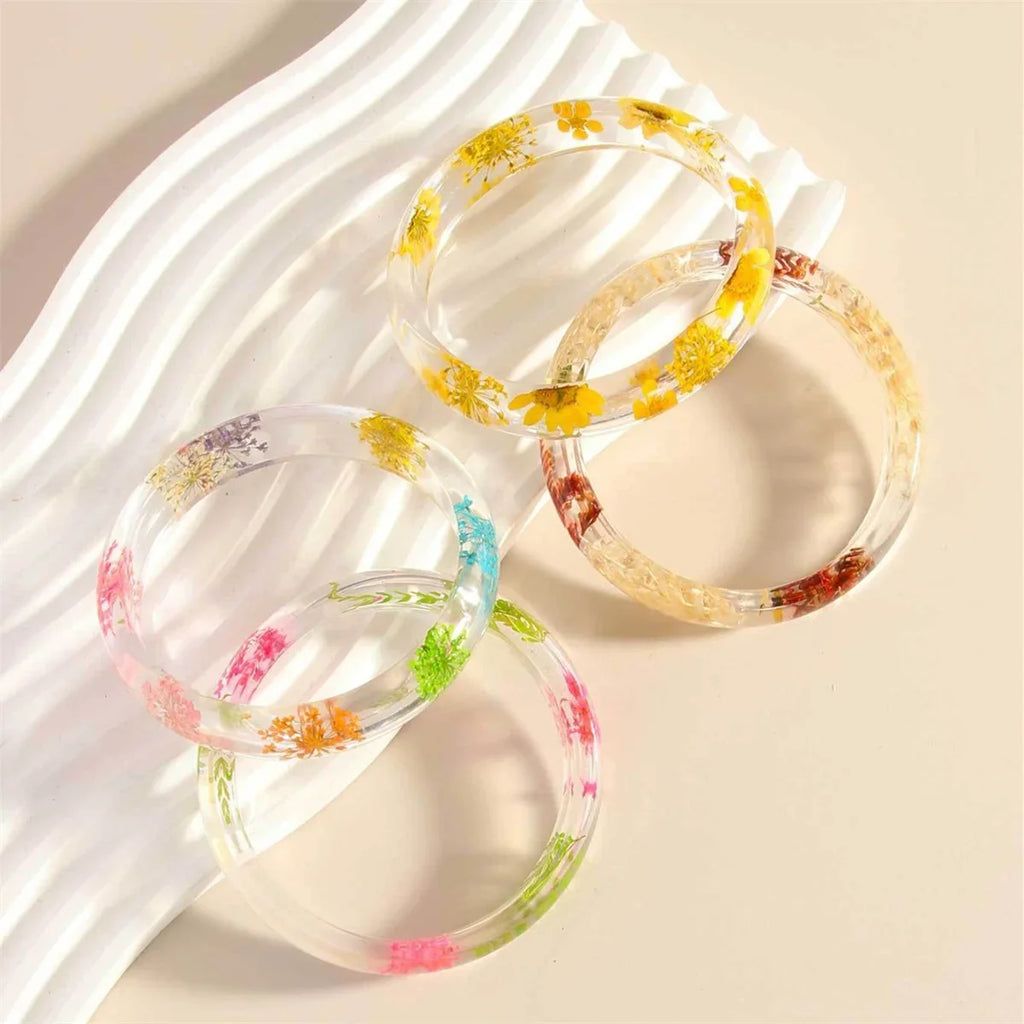 Vintage Flower Leaf Transparent Acrylic Wide Bangle Bracelet Bangle Bracelet Qme