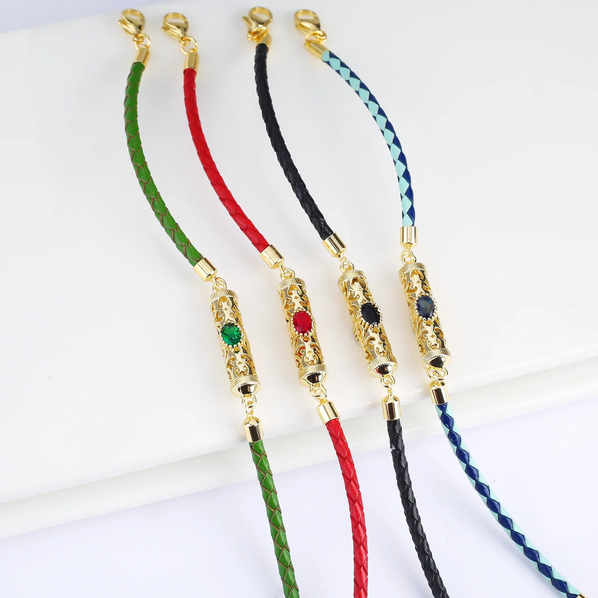 Gold-Plated Dragon Crystal Leather Braided Bracelet | Unisex Fashion Bracelet Qme