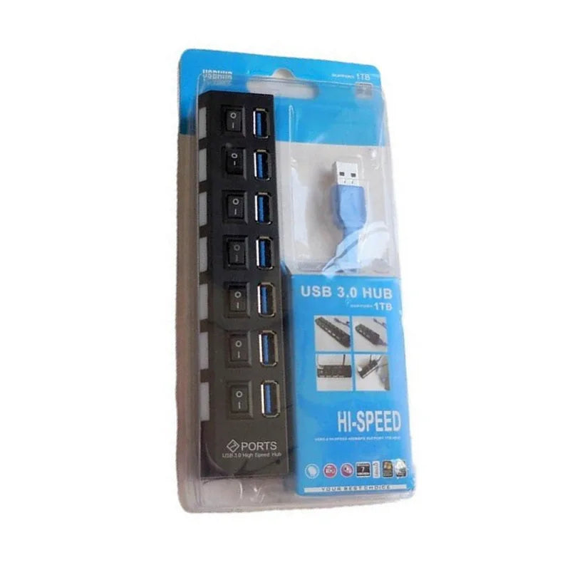 USB 3.0 Hub 5Gbps | 4 & 7 Port Splitter with Power Adapter USB Hub Splitter Qme 7 port-USB3.0