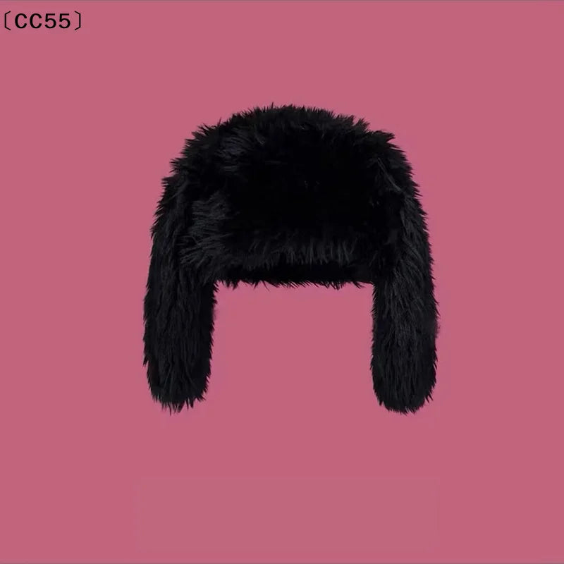Cute Bunny Ears Plush Hat – Soft Faux Fur Winter Hat Winter Plush Hat Qst