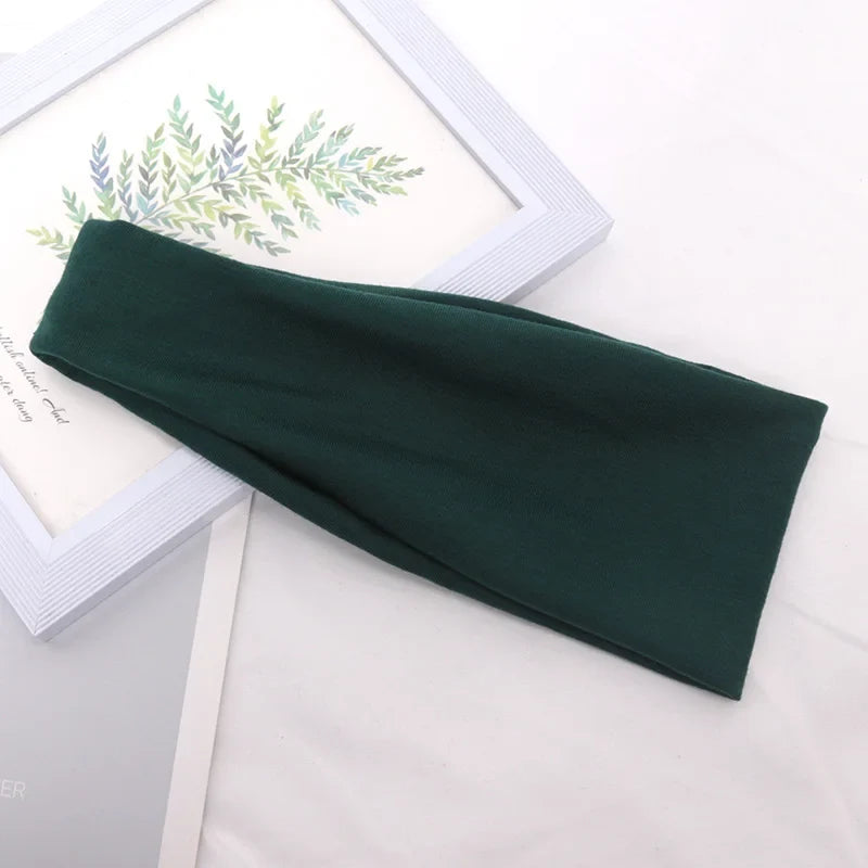 Women's Wide Knitted Cotton Sport Headband – 16 Colors Sport Headband Qme Black Green One Size