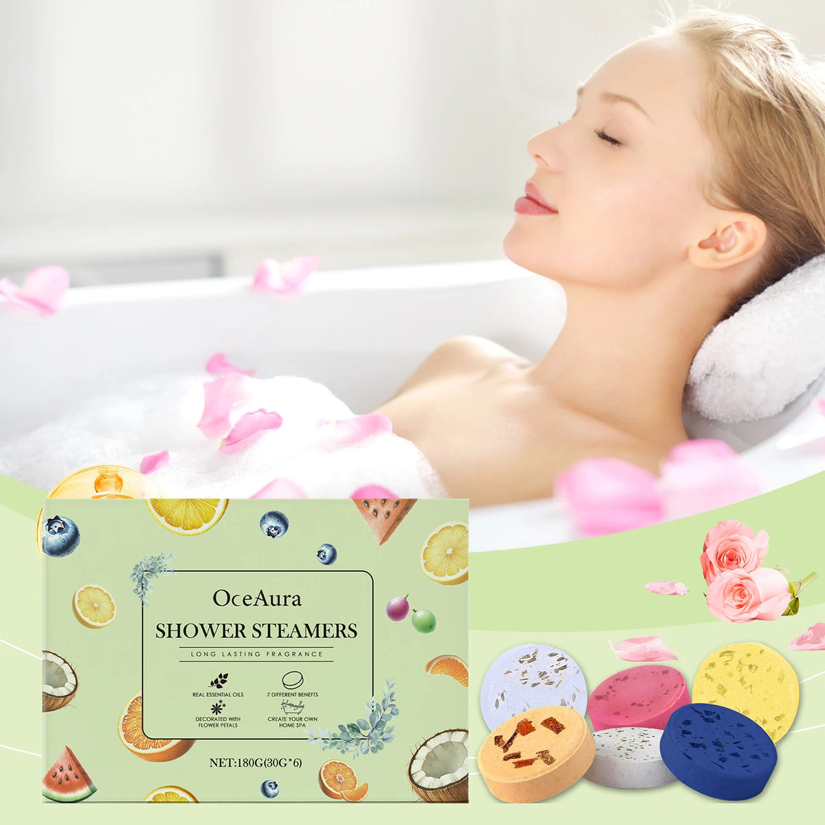 OceAura 6-Pack Aromatherapy Shower Steamers – Spa Gift Set Shower Steamers Qst