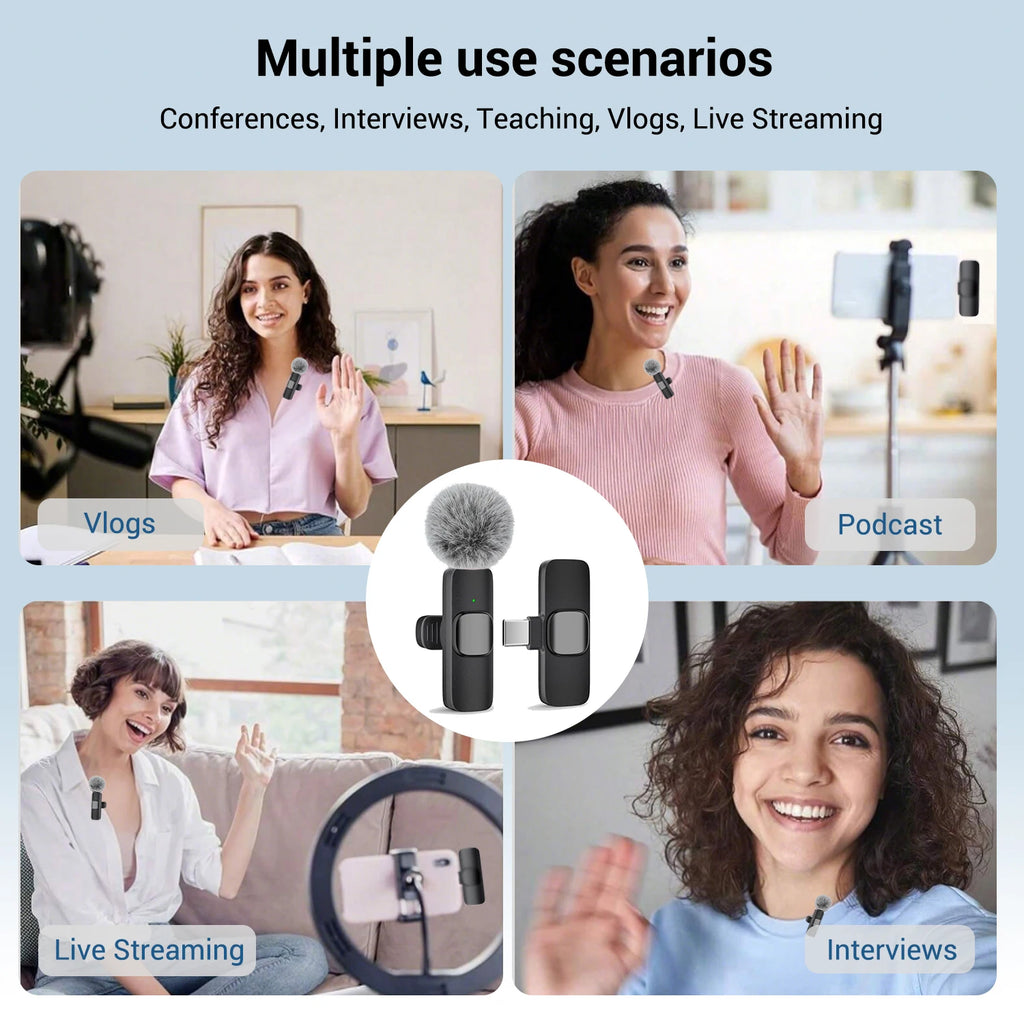 Wireless Lavalier Microphone Type-C – Plug & Play, 30m Wireless Lavalier Microphone Qst