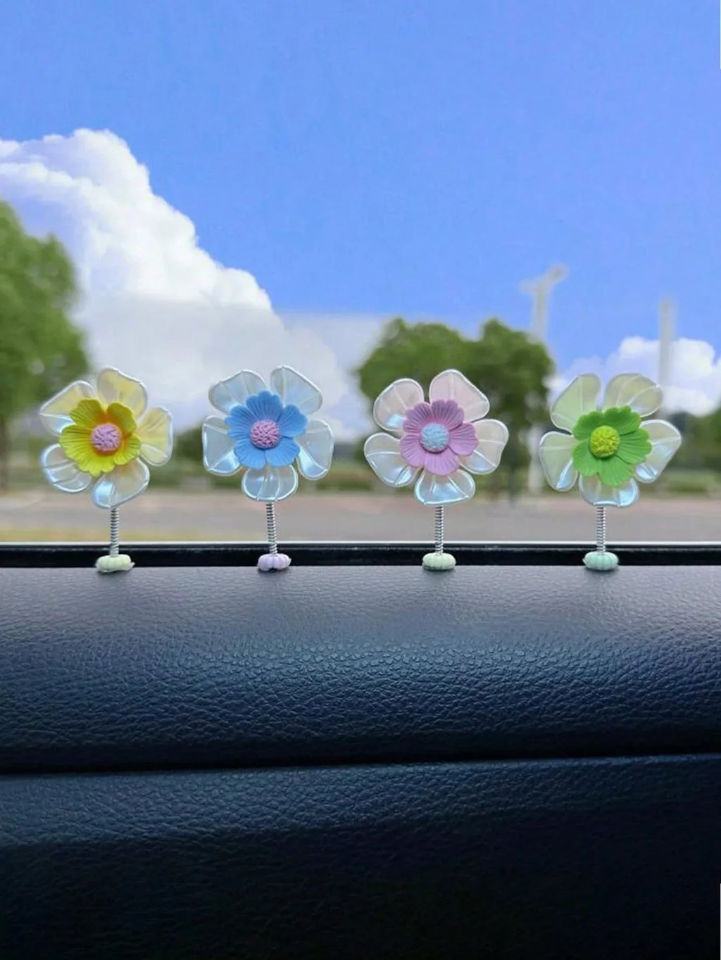 Cute Swinging Sunflower Macaron Car Ornament – 5 Pieces Car Dashboard Ornament Qme