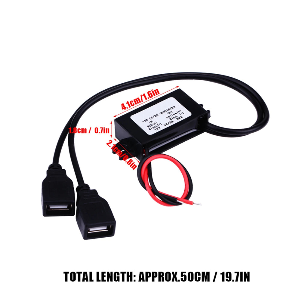 3A 12V to 5V Dual USB Converter Module – Car & Motorcycle USB Car Charger Qst