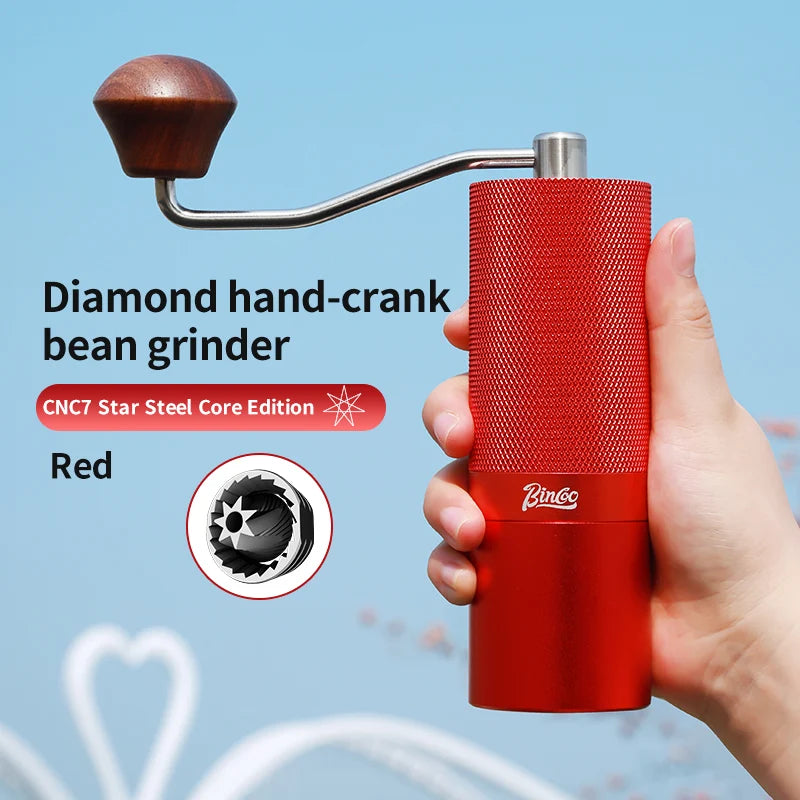 Bincoo Diamond Pattern Manual Coffee Grinder – Steel Burr Mill Manual Coffee Grinder Qst Red-7 star