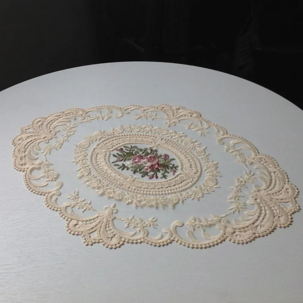 European Oval Lace Embroidered Table Coaster Mat 31x43cm Table Coaster Mat Qme