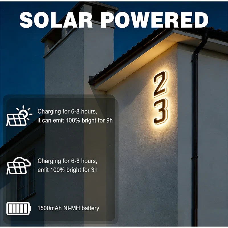Solar LED House Number Light – Waterproof Modern Address Sign Solar Address Light Qme