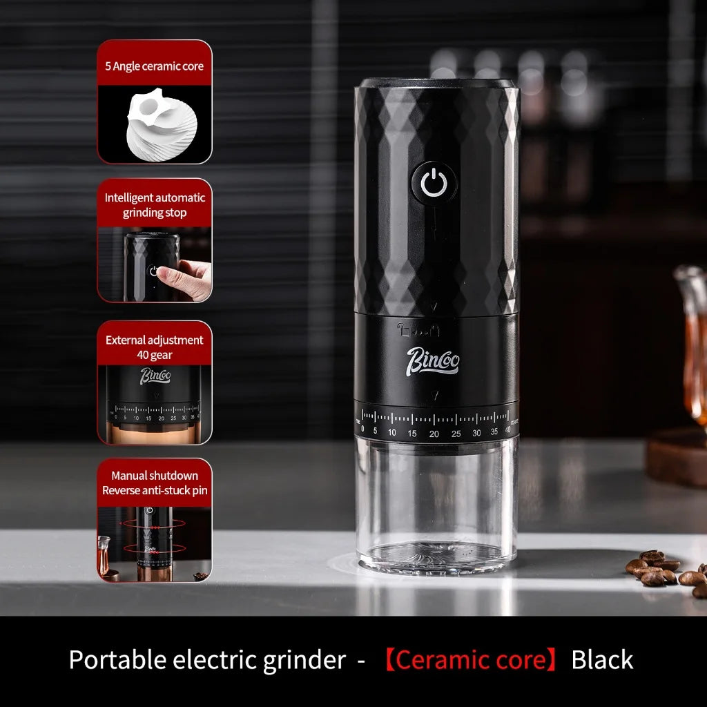 Bincoo Electric Coffee Grinder – Compact Automatic Bean Mill Electric Coffee Grinder Qst Black(Ceramic Core)