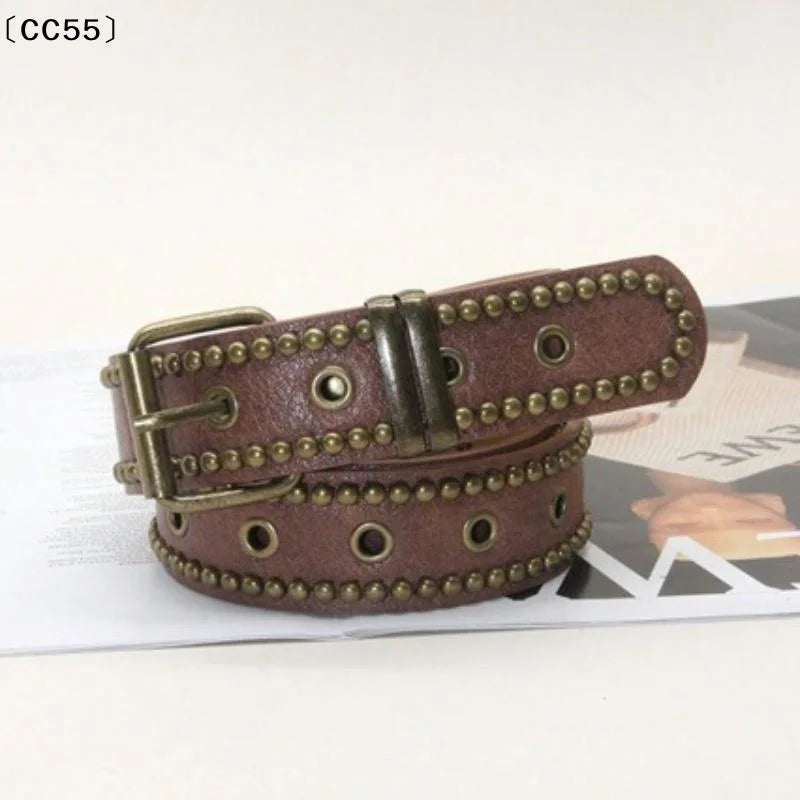 Vintage PU Leather Rivet Stud Belt – Women's Punk Style Women's Fashion Belt Qst