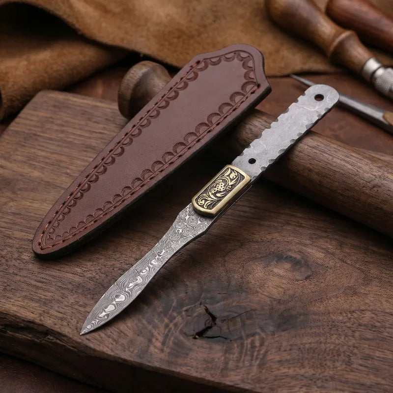 Damascus Steel Tea Knife Blank – DIY Mini Fixed Blade Billet Knife Making Blank Qst B
