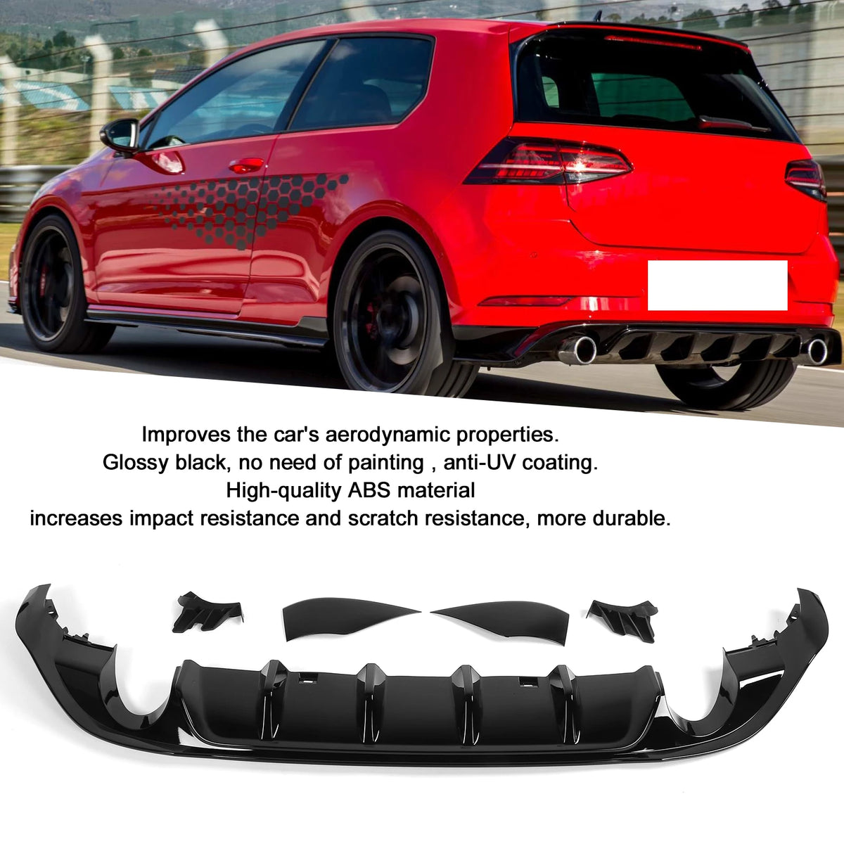 TCR Gloss Black Rear Bumper Diffuser Kit – MK7.5 2017–2020 Rear Bumper Diffuser Qst