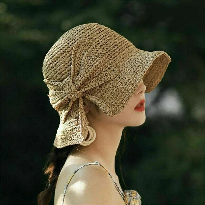 Wide Brim Foldable Straw Sun Hat – Beach & Travel Women Girls Wide Brim Sun Hat Qme