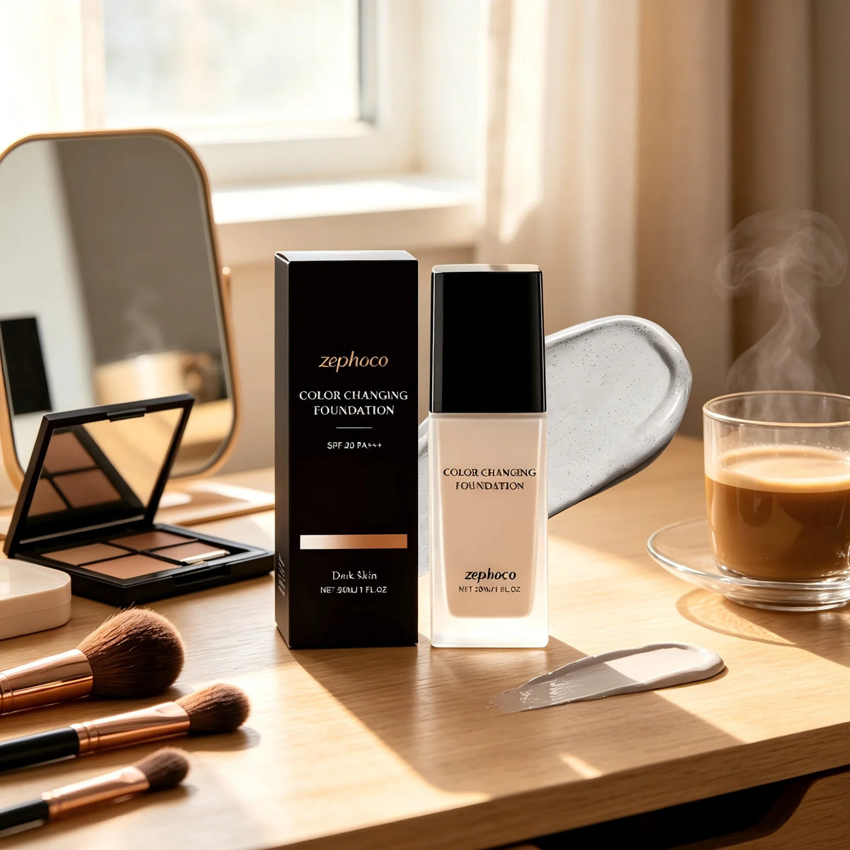Zephoco Color-Changing Foundation SPF 20 | Full Coverage 30ml Liquid Foundation Qst