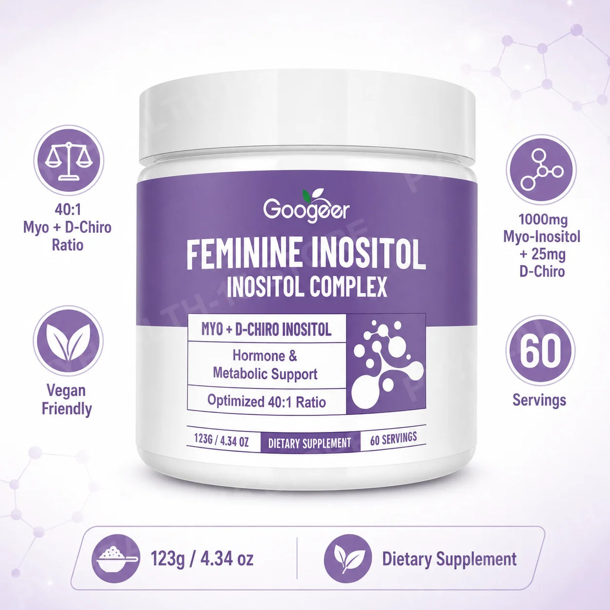 Women's Inositol Complex Powder Myo & D-Chiro 40:1 – 60 Servings Inositol Supplement Qst