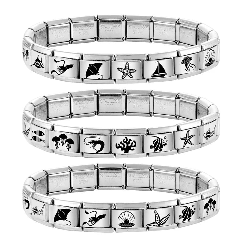 Jellyfish Turtle Laser Engraved Italian Charm Links | 32 Colors Italian Charm Links Qme