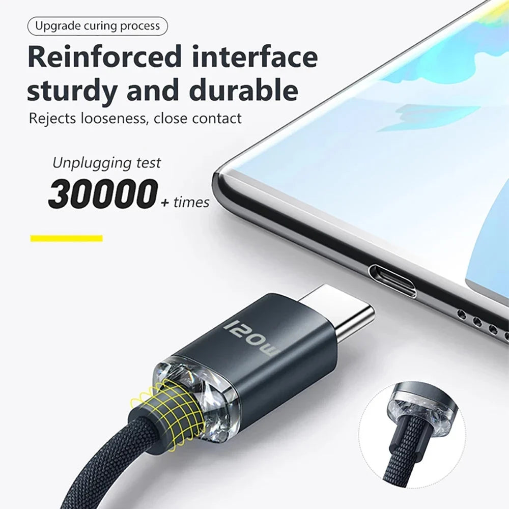 120W 6A USB-C Fast Charging Braided Cable | PD Charger Cord USB-C Charging Cable Qme
