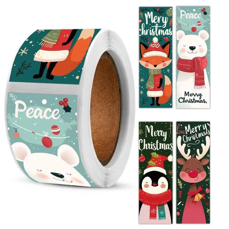 Christmas Stickers Roll – Santa & Polar Bear, 120pcs Holiday Sticker Roll Qme A 1set