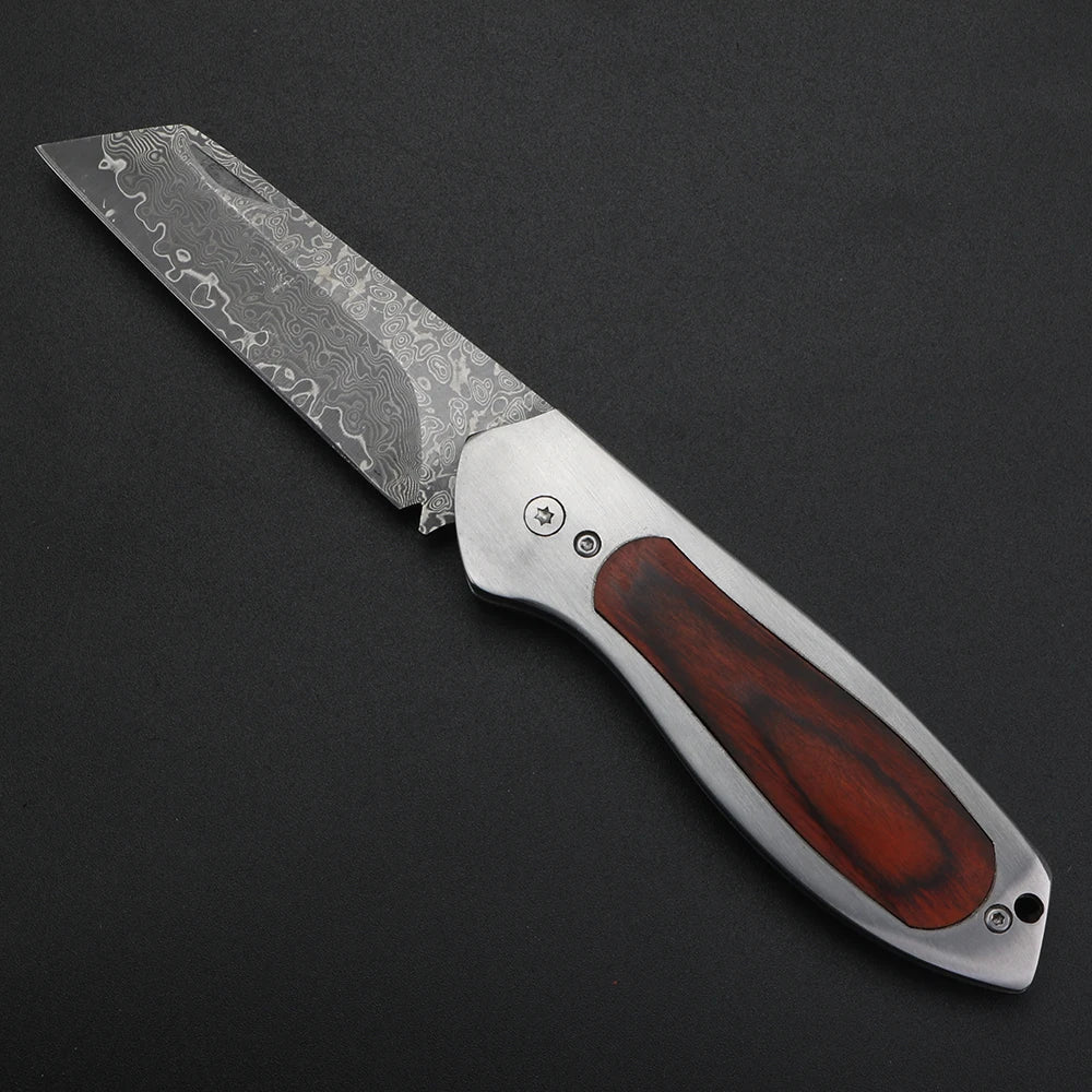 XUAN FENG Damascus Folding Pocket Knife – Wooden Handle X61 Folding Pocket Knife Qst