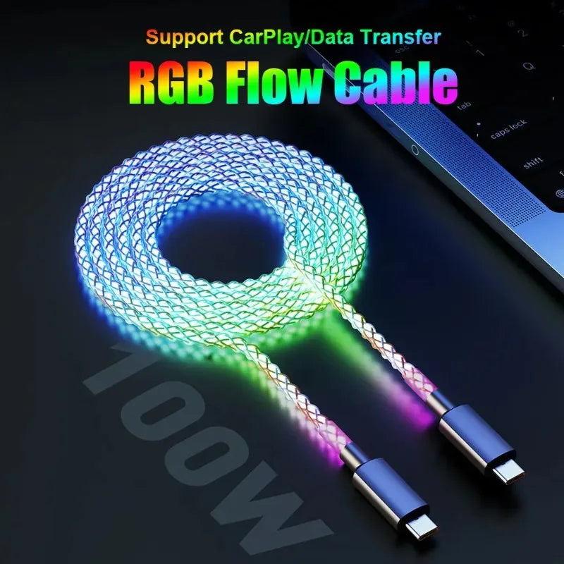 RGB LED Fast Charging Cable 66W – iPhone & Samsung LED Charging Cable Qme