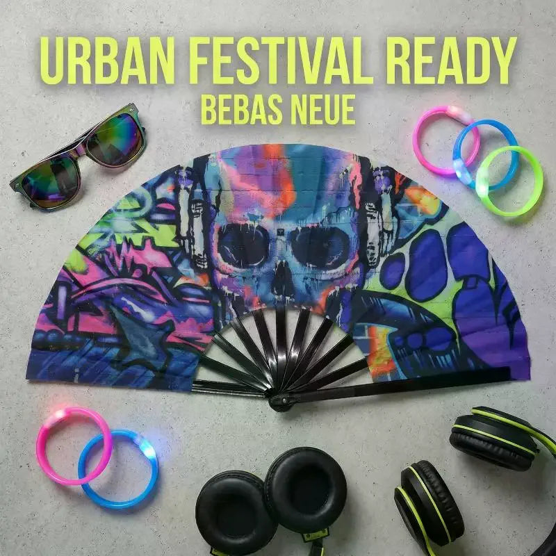 Rainbow Glow in the Dark Folding Fan – Starry Sky Festival Decorative Folding Fan Qst