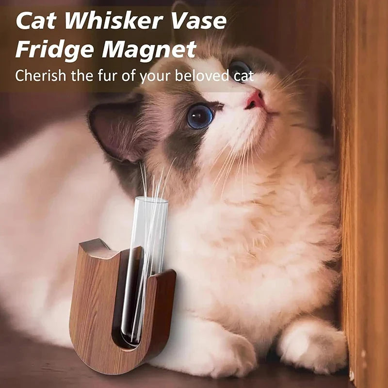 Cat Whisker Keeper Vase Fridge Magnet – Wooden & Glass Cat Whisker Keepsake Qme