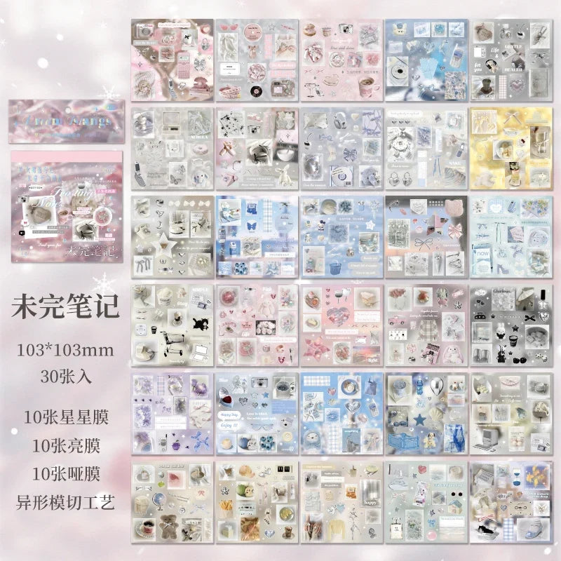 30-Sheet Cute Die-Cut Sticker Book for Journals & Scrapbooking Die-Cut Sticker Book Qme B