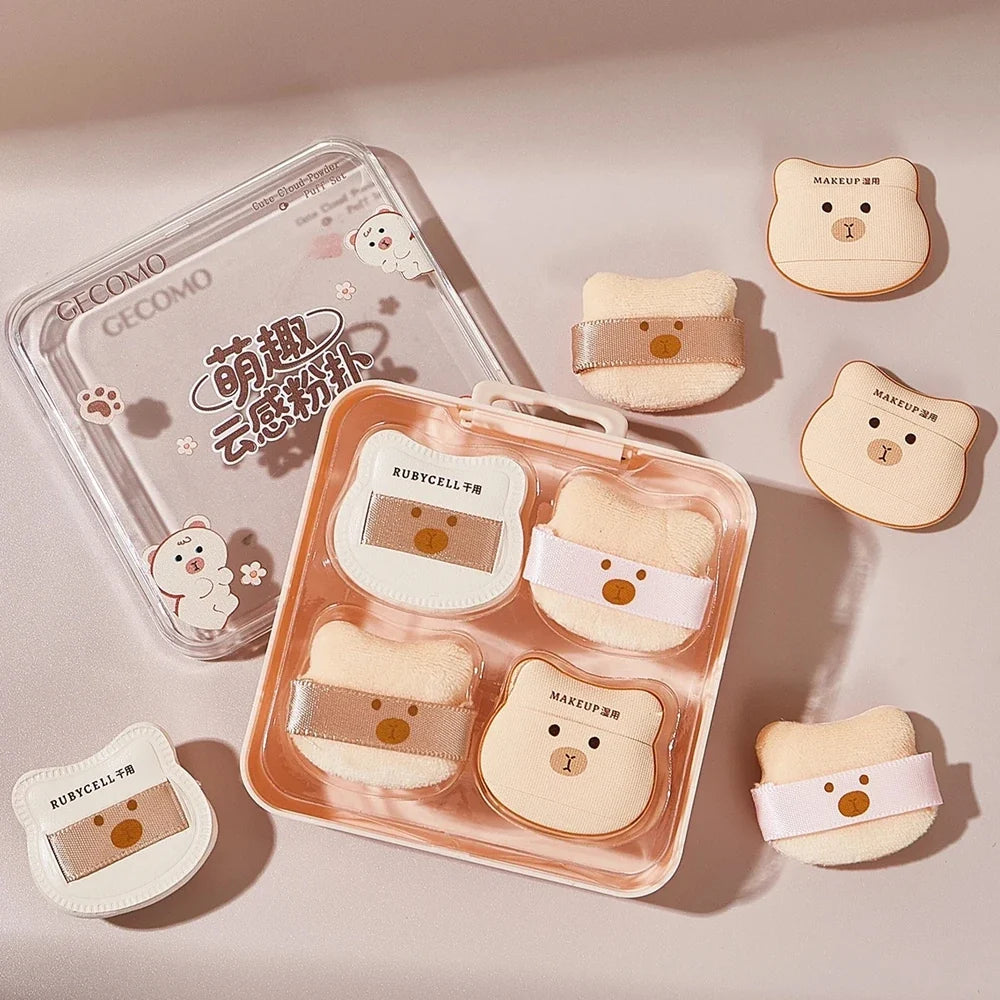 5-Pack Cute Bear Powder Puff – Soft Plush Wet & Dry Sponge Makeup Powder Puff Qme
